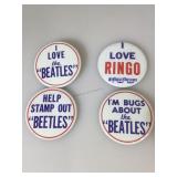 4 vintage Beatles pinback buttons , 3.5 diameter