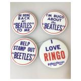 4 vintage Beatles pinback buttons , 3.5 diameter