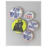 5 Vintage Breatles pinback buttons, various sizes