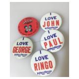 5 Vintage Beatles 2 in pinback buttons , All 4