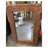 Wicker and wood framed wall mirror - approx. 2x4