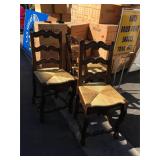Set of 3 wood and wicker bar chairs