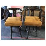 Pair of vintage swivel bar stools w/carves