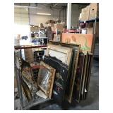 Cart lot of assorted framed canvas and more