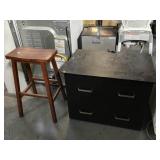 Brown cabinet w/stools