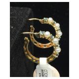 14k Gold Earrings with pearls and colored stones