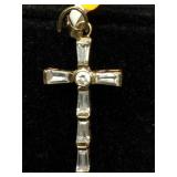 14k Gold Cross with CZ stones 1" tall