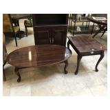 Wooden oval coffee table w/matching end table,