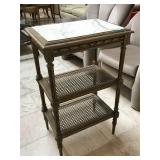 3-tier plant stand w/marble top and hand caned