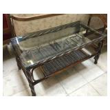 Wooden Coffee table w/glass top, approx 20x40x18