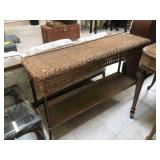 Wicker hall table, approx 48x28 inches