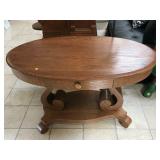 Oak Empire style oval library table, CA 1920,