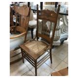 Antique Oak pressed back chair, hand caned seat