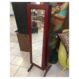 Red stand up mirror w/storage for jewelry, approx