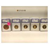 Cased and graded Presidential Dollar coins and