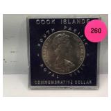 1970 Cook Islands Silver Dollar coin in holder