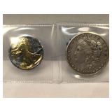 1884 Morgan Silver Dollar and Walking Liberty