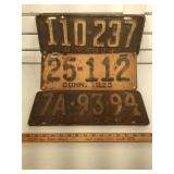 3 Vintage 1920s License plates, NY 1924 & 1926,