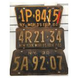 3 Vintage New York license plates , Worlds Fair