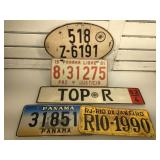 5 vintage foreign license plates, Panama, TOP R,