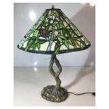 Leaded glass lamp with composition tree trunk