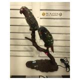 Leaded stained glass lamp , 2 Parrots on perch ,