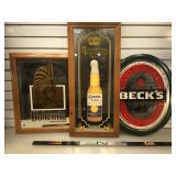3 Brewery framed mirrors, Becks, Corona ,
