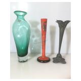 17in Art Glass vase by Blenko, and two 9.5in stem