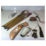 Wooden Archery Arrows, Handmade leather & cowhide