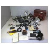 Vintage Leather Camera Carrying Case and assorted