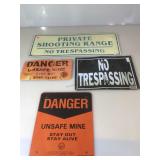 4 Metal Signs. Largest is 24x9.