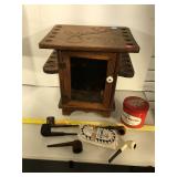 Wood smoking cabinet, 5 pipes, accessories, pine,