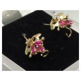 10K Gold earrings with pink and clear stones