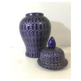 Blue ceramic ginger vase w/lid, approx 19x9