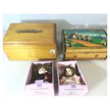 Two wooden boxes, glass chess set and two