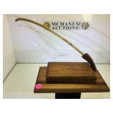 Wood desk piece with pen,  and 2 pocket watches