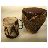 2 native style hide covered drums, approx 9.5/ 14