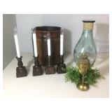 Leather trash can, battery operated candles and a