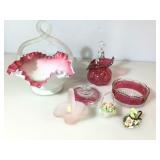 Art Glass Baskets. Damages and repairs noted.