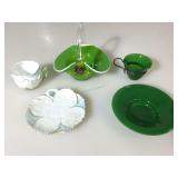 Genuine Jadeite Teacup/Saucer, art glass basket