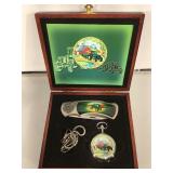 Wood cased John Deere pocket knife and pocket