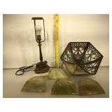 Antique slag glass lamp for restoration, 6 glass