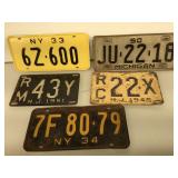 5 Vintage authentic auto license plates