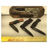 4 folding knives in handgun form, all vg