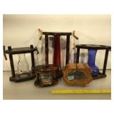 5 custom made banks, wood and glass, nos