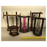 5 custom made banks, wood and glass, nos