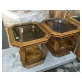 Pair of side table w/glass top, approx 22x27x21