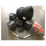 Lot of paintball helmets, sleeping bag and more
