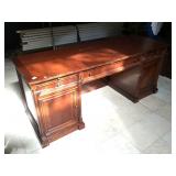 Wooden brown desk w/drawers, approx 24x73x29