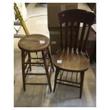 S.Bert and Brothers Stool and wooden chairs